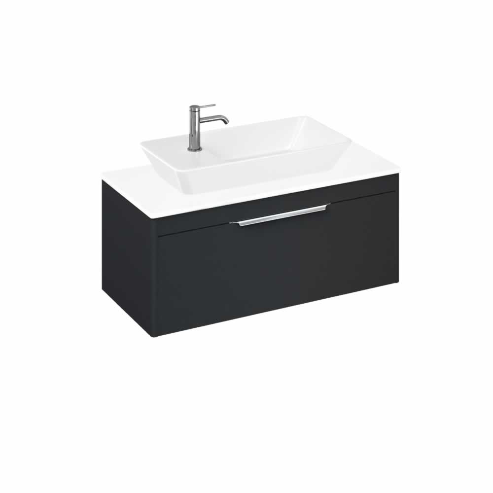 Shoreditch 100cm single drawer Matt Grey with White Worktop and Yacht Countertop Basin